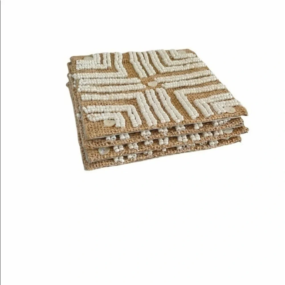 Beaded Jute Square Coasters Set of 4 Stocking Stuffer